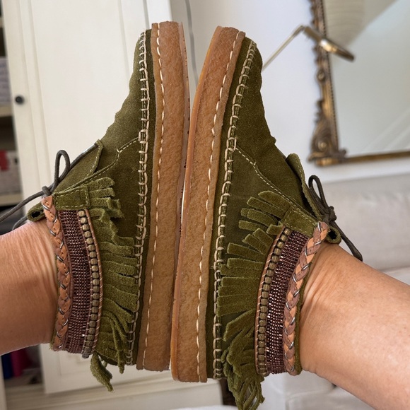 Free People Shoes - Free People NWT LaidBack London hand beaded Green Fringe Moccasin 🙏